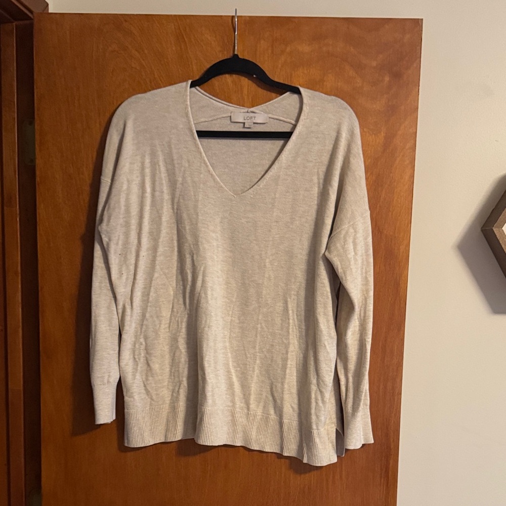 Loft Cozy V-Neck Sweater in cream color